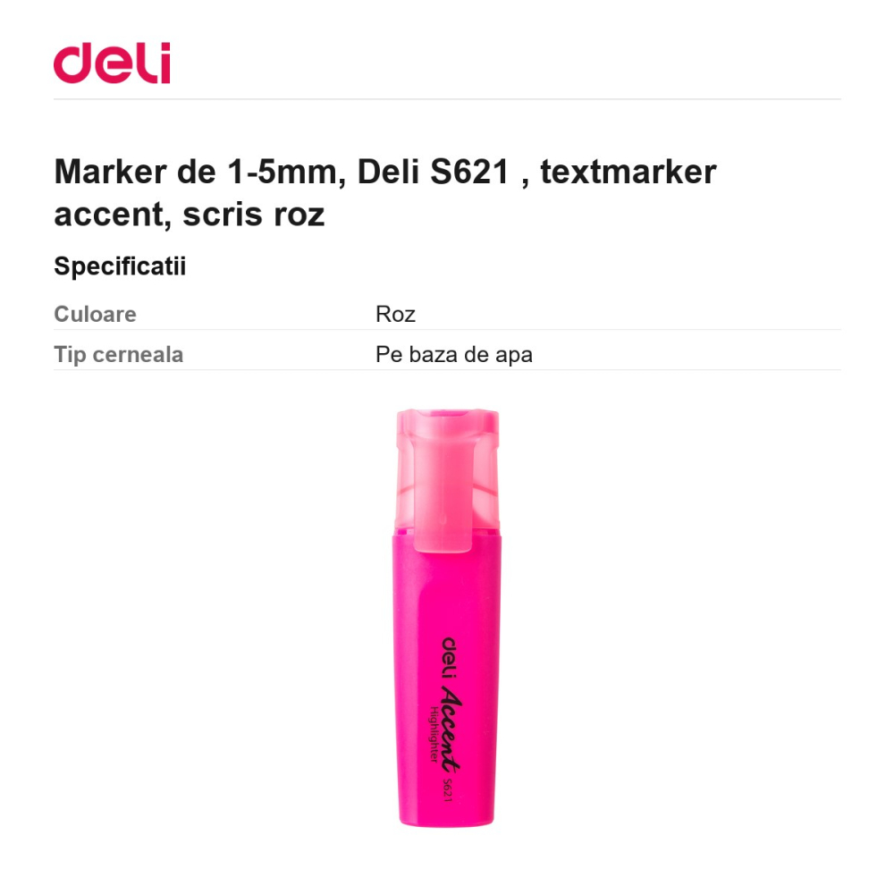 Marker de 1-5mm, Deli S621 , textmarker accent, scris roz [3]