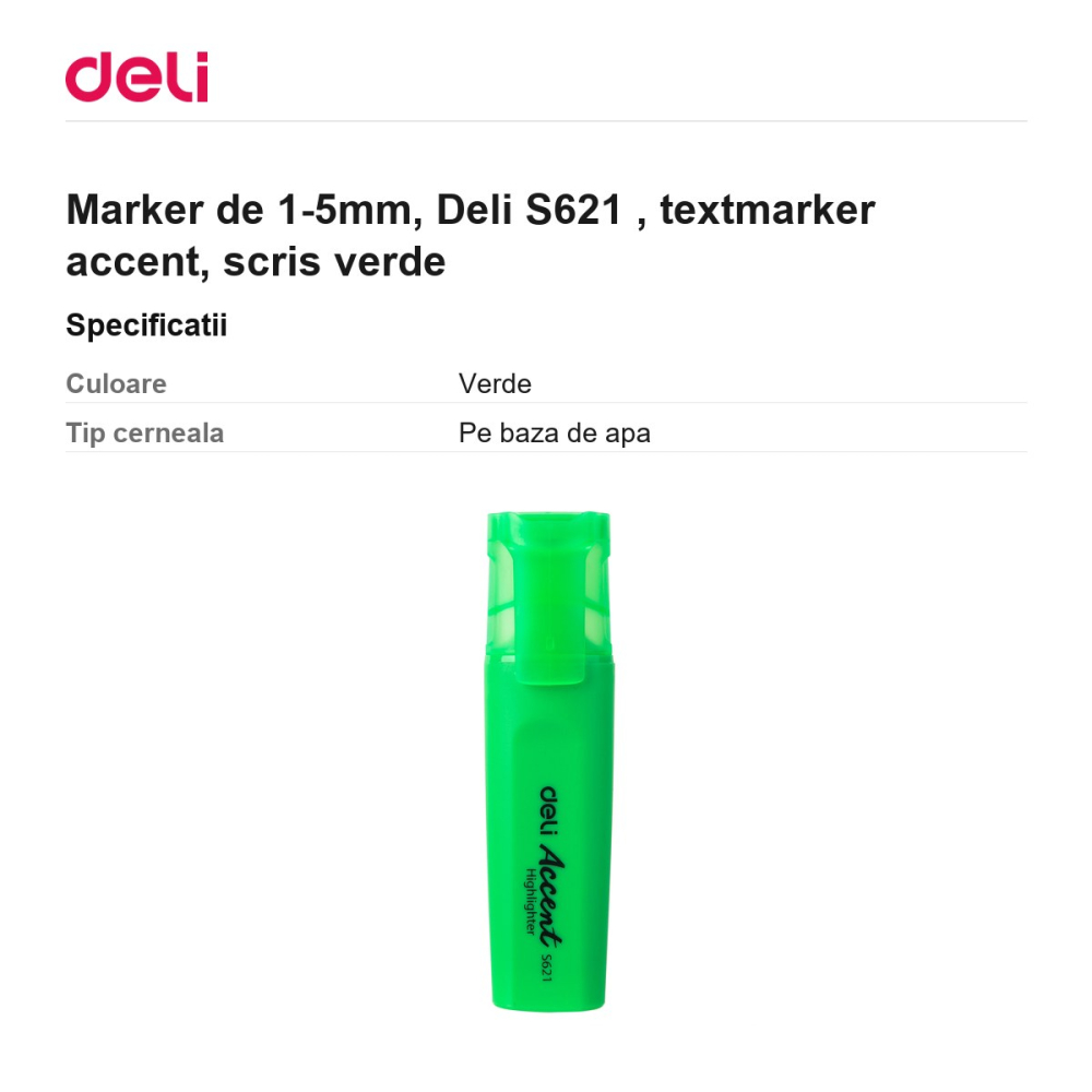 Marker de 1-5mm, Deli S621 , textmarker accent, scris verde [3]