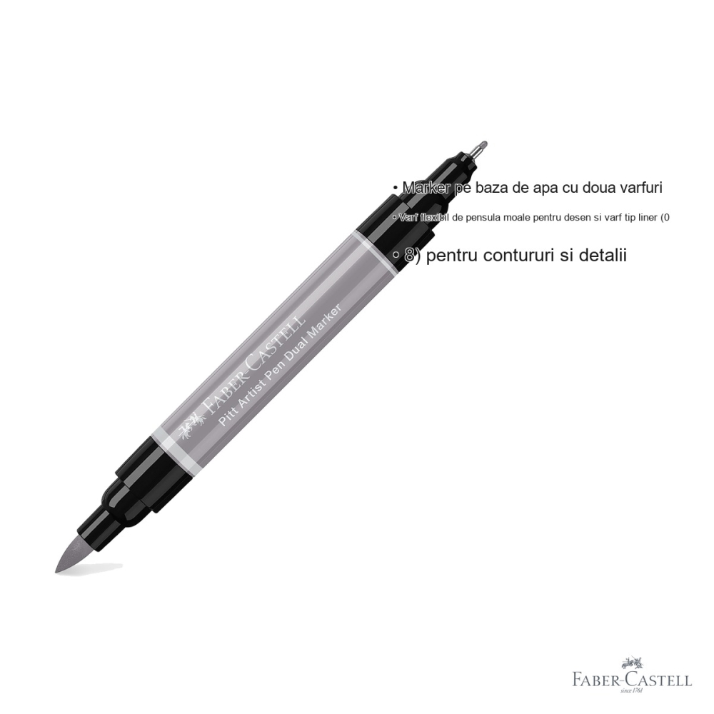 Marker dual Faber-Castell Pitt Artist Pen, gri cald III 272, varf pensula si liner, pentru desen si ilustratie [3]