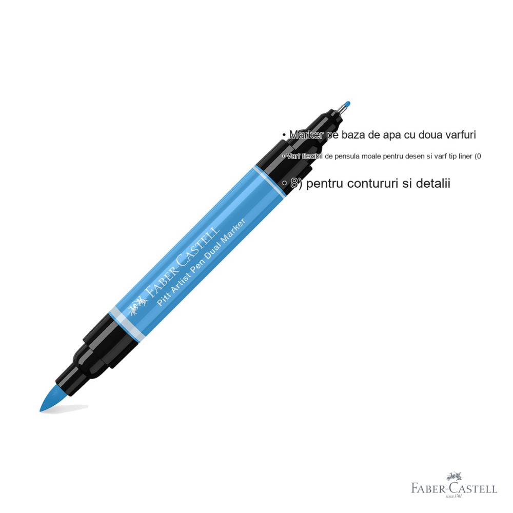 Marker dual Faber-Castell Pitt Artist Pen, varf pensula si liner 0.8, albastru cer 146, pentru desen si ilustratie [3]