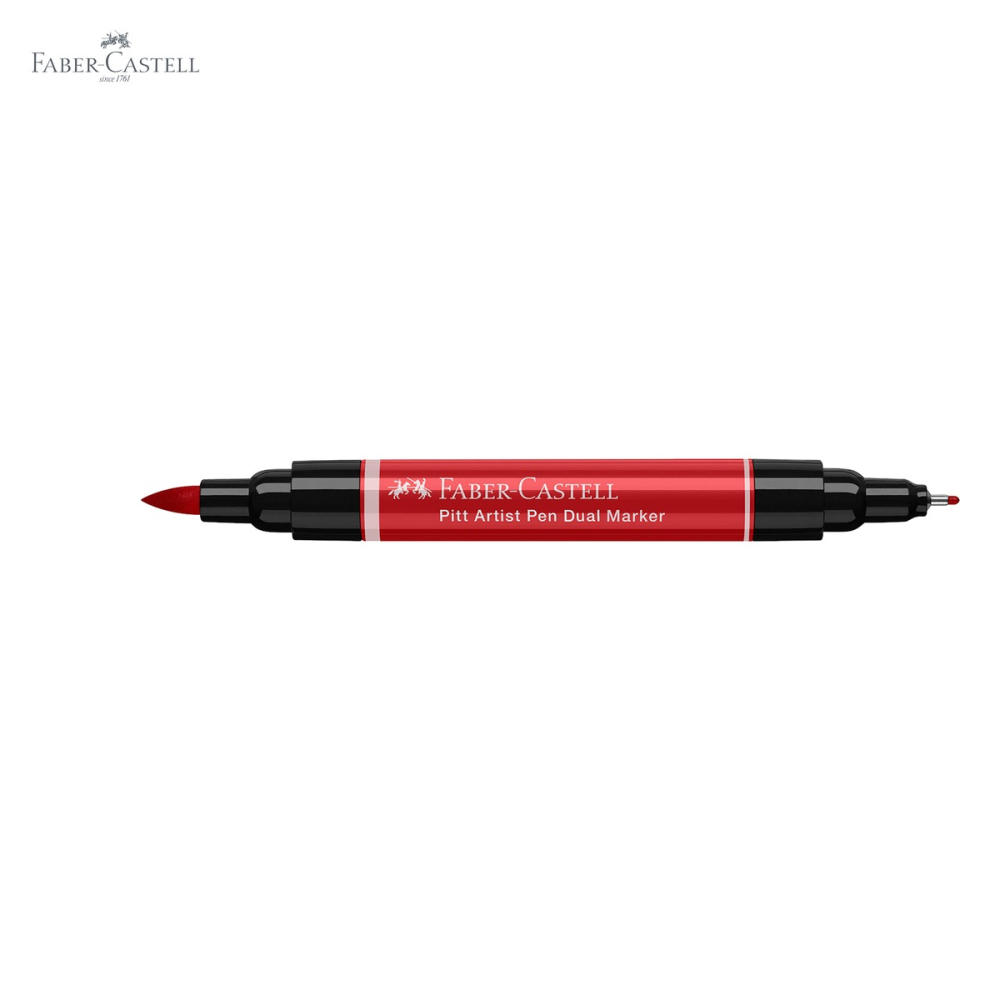 Marker dual Faber-Castell Pitt Artist Pen, varf pensula si liner 0.8, rosu intens 219, pentru desen artistic [5]