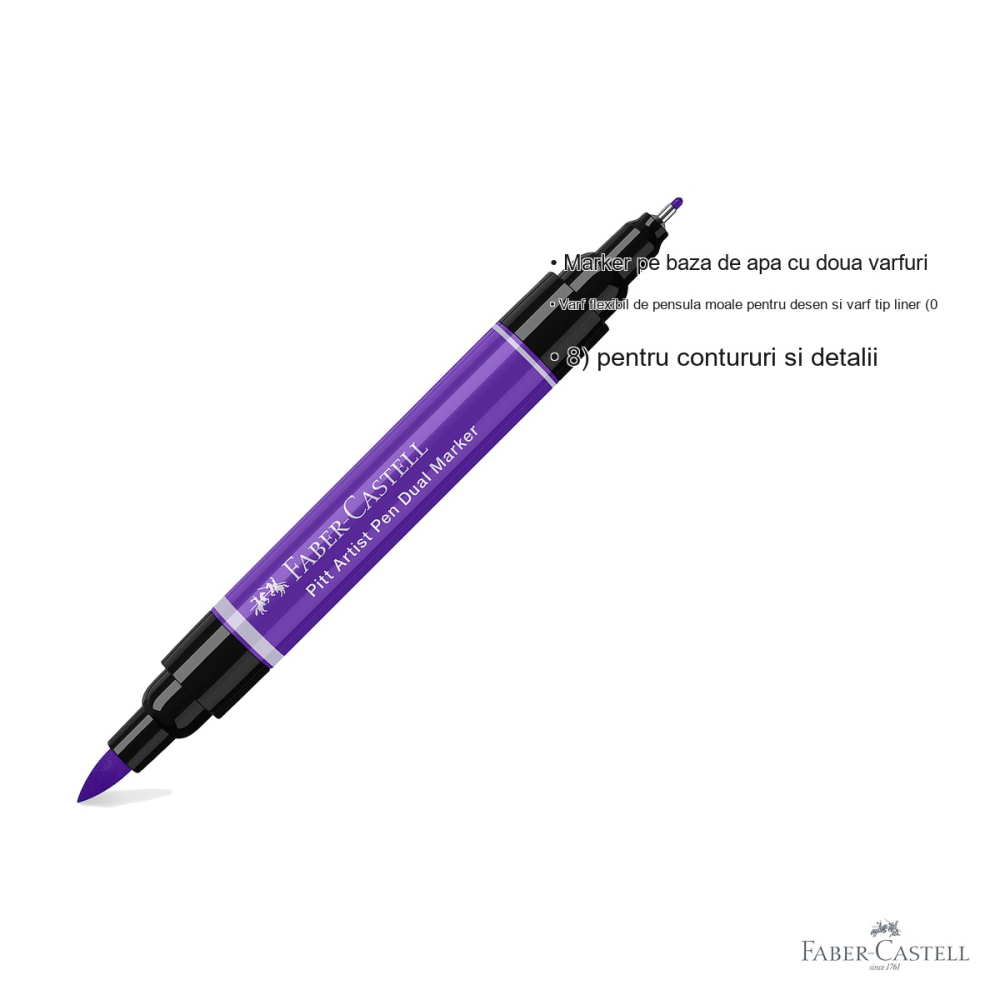 Marker dual Faber-Castell Pitt Artist Pen, varf pensula si liner 0.8, violet purpuriu 136 [3]