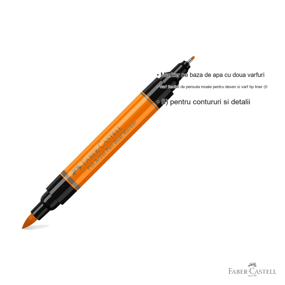 Marker dual Faber-Castell Pitt Artist Pen, varf pensula si liner, portocaliu glazurat 113 [3]