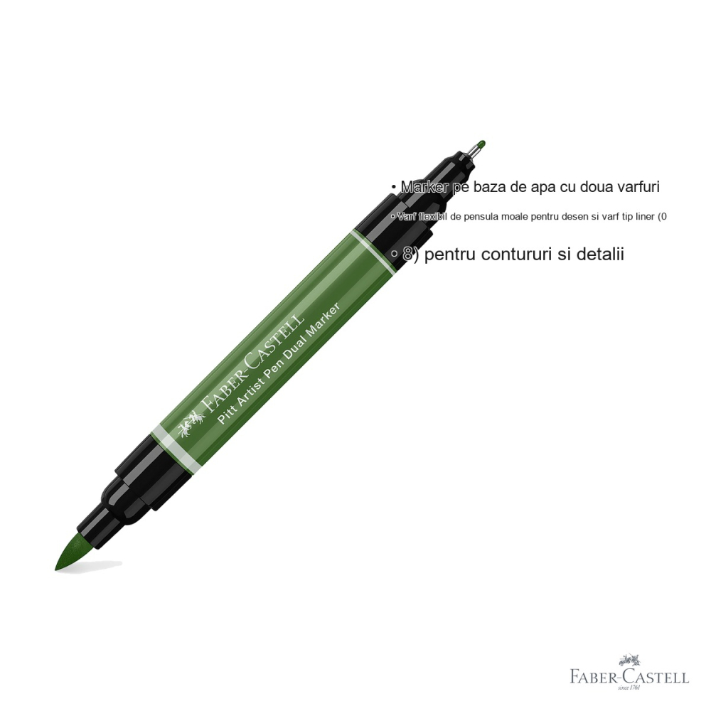 Marker dual Faber-Castell Pitt Artist Pen, varf pensula si liner, verde crom opac 174, pentru desen artistic [3]