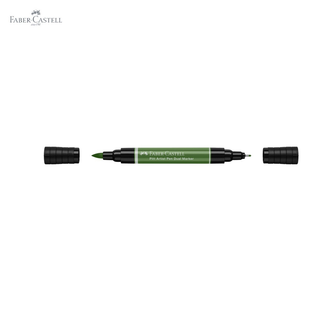 Marker dual Faber-Castell Pitt Artist Pen, varf pensula si liner, verde crom opac 174, pentru desen artistic [5]
