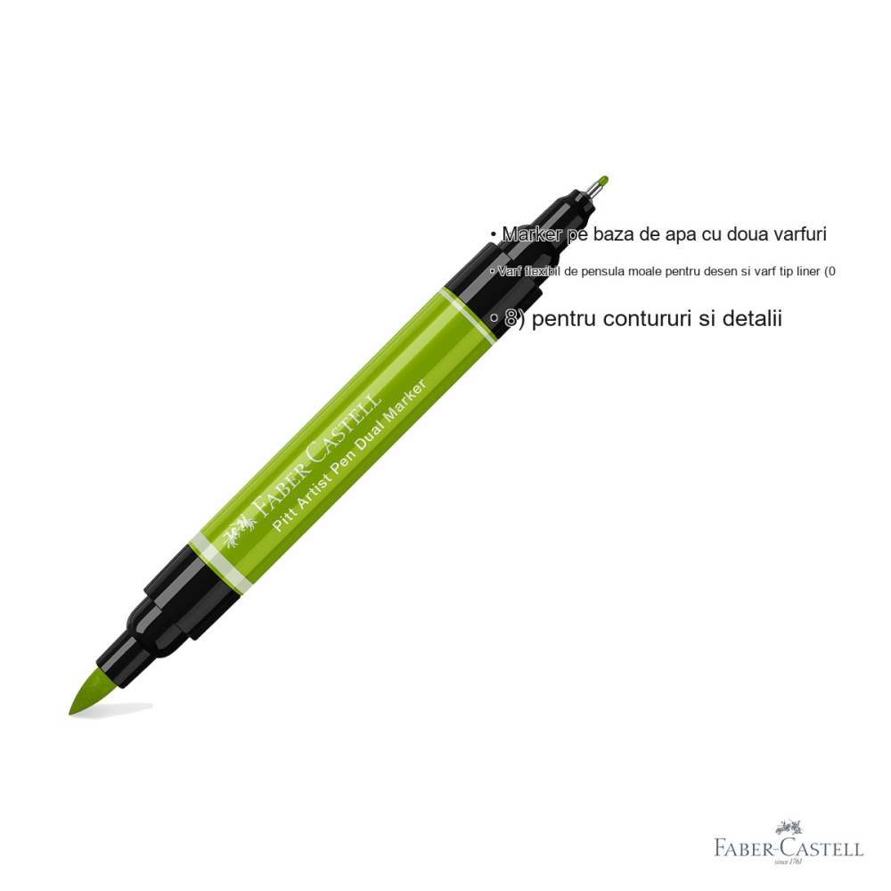 Marker dual Faber-Castell Pitt Artist Pen verde de mai 170, varf pensula si liner, pentru desen artistic [3]