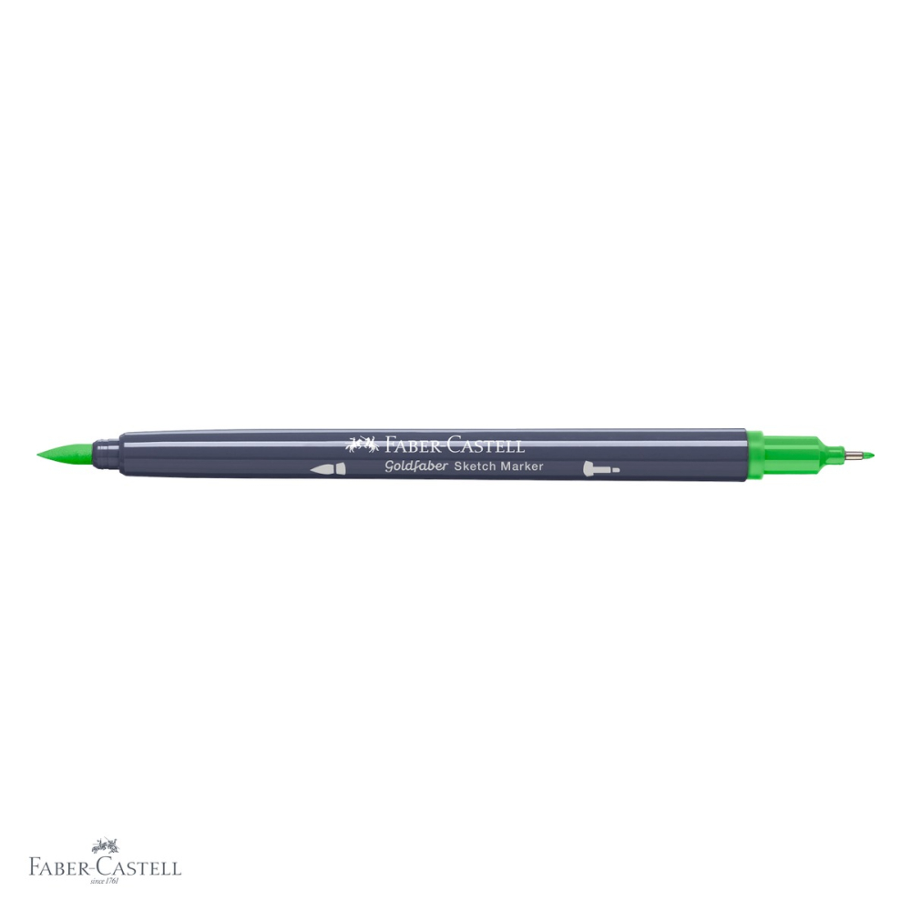 Marker dublu capat Faber-Castell Goldfaber verde frunza 112, pensula flexibila si fineliner, pentru ilustratie si desen artistic [4]