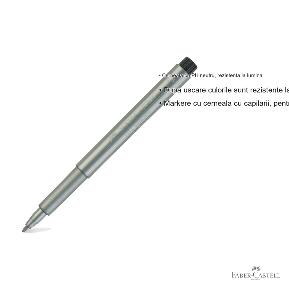 Marker Faber-Castell Pitt Artist Pen argintiu metalic, cerneala rezistenta la apa, linie 1.5mm, pentru arta si grafica [3]