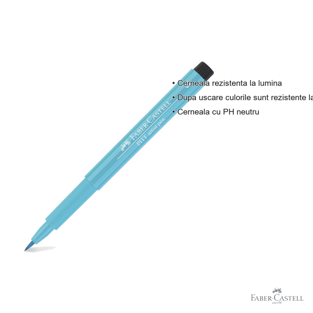 Marker Faber-Castell Pitt Artist Pen cu varf pensula, cerneala turcoaz cobalt deschis, rezistenta la apa, pentru artisti si designeri [3]