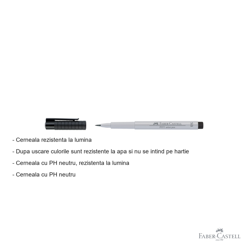 Marker Faber-Castell Pitt Artist Pen Soft Brush, gri rece I, varf pensula flexibil, pentru artisti si designeri [2]
