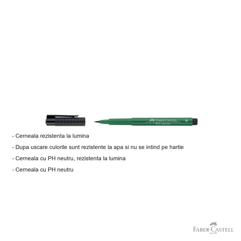 Marker Faber-Castell Pitt Artist Pen, varf pensula, cerneala verde inchis rezistenta la apa, pentru artisti si designeri [2]