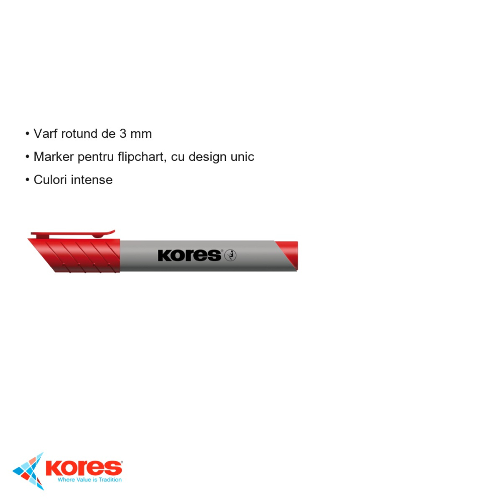 Marker flipchart Kores, varf rotund 3 mm, cerneala rosie pe baza de apa, eco, pentru prezentari si sedinte [3]
