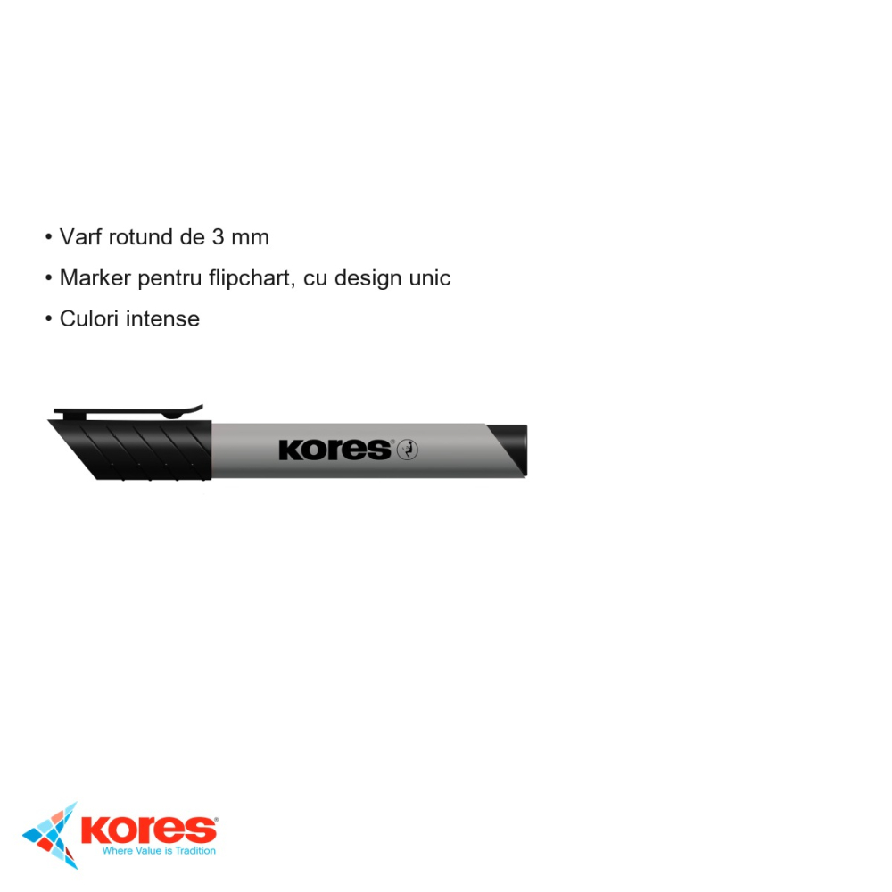 Marker flipchart negru Kores Eco, varf rotund 3 mm, cerneala pe baza de apa, pentru prezentari si sedinte [3]