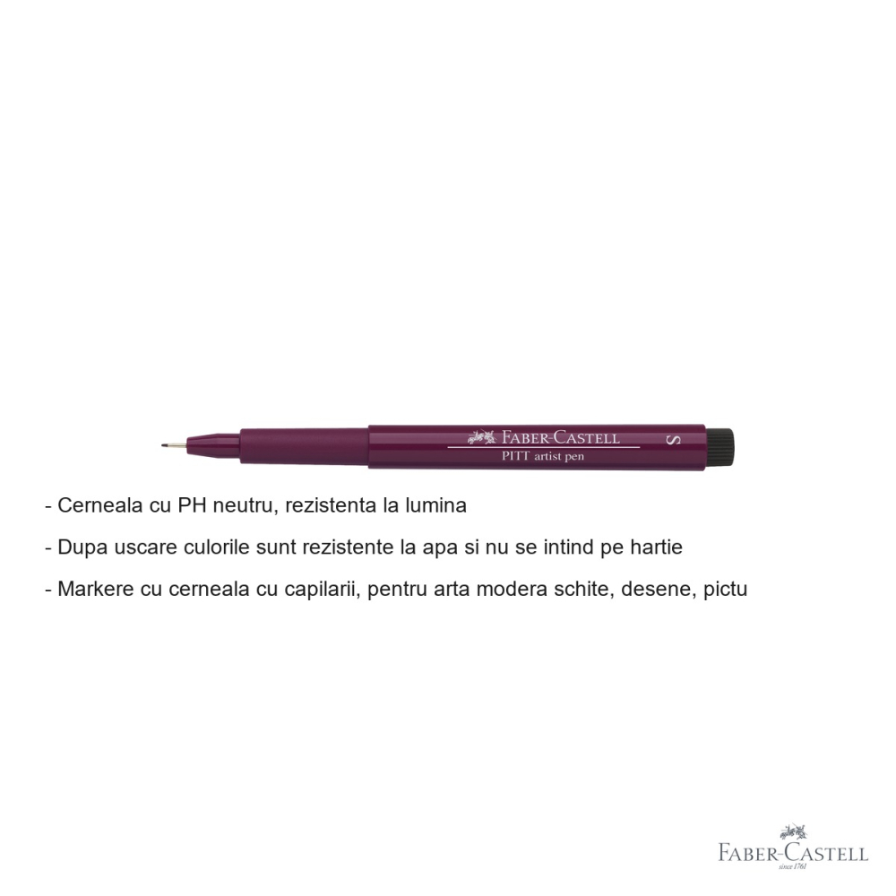 Marker liner Faber-Castell Pitt Artist Pen, varf S 0.3 mm, cerneala magenta rezistenta la apa, pentru schite si ilustratie [2]