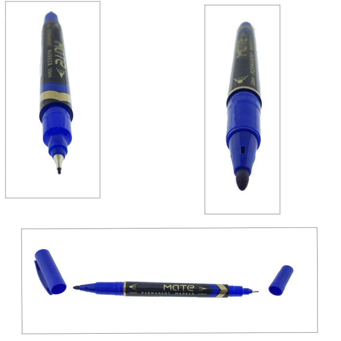 Marker permanent albastru cu 2 varfuri, 0.5mm si 1mm, pentru suprafete diverse [2]