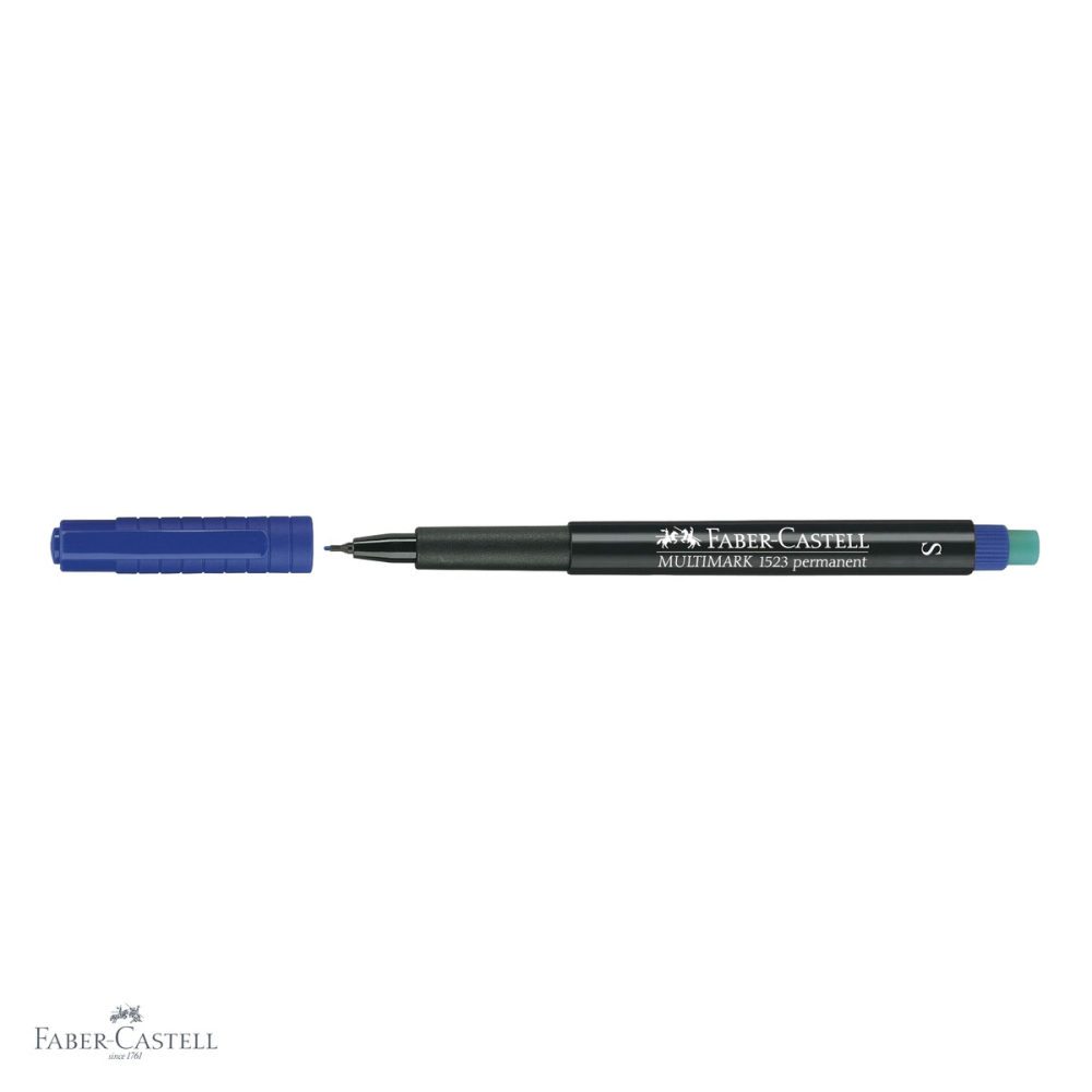 Marker permanent albastru Faber-Castell Multimark, varf super fin S 0.4 mm, pentru CD, sticla, metal si plastic [4]