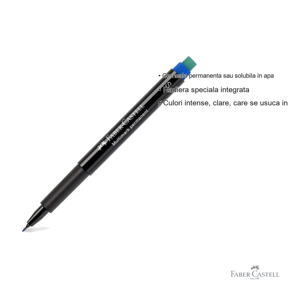 Marker permanent albastru Faber-Castell Multimark, varf super fin S 0.4 mm, pentru CD, sticla, metal si plastic [3]