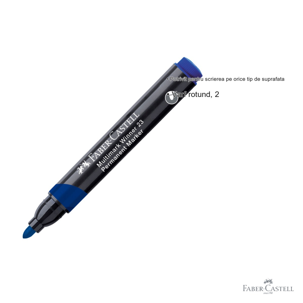 Marker permanent albastru Faber-Castell Winner 23 Multimark, varf rotund 2.8 mm, pentru orice suprafata [3]