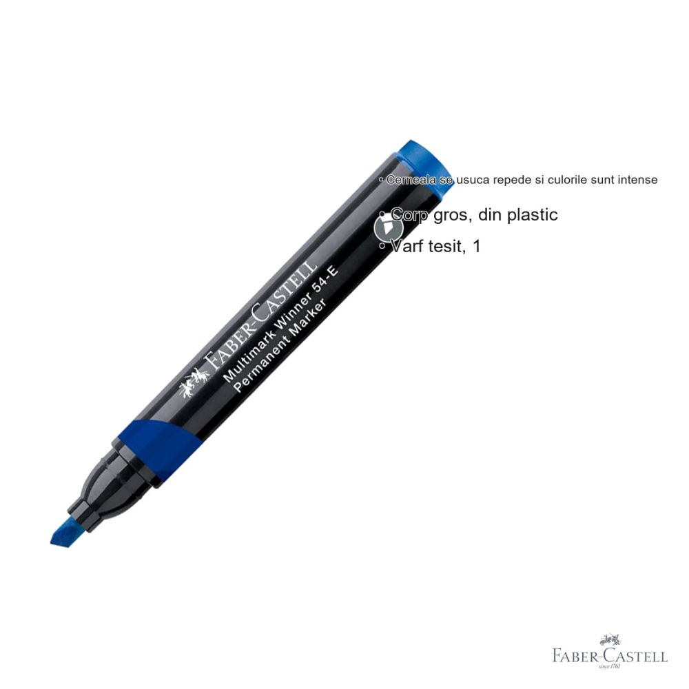 Marker permanent albastru Faber-Castell Winner 54, varf tesit 1.6/2.3/4.9 mm, cerneala pe baza de alcool, multisuprafata [3]