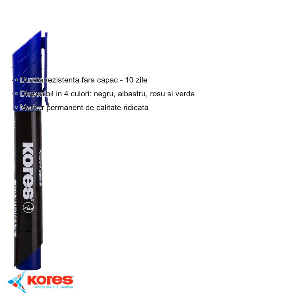 Marker permanent albastru Kores, varf rotund 3mm, scriere pe orice suprafata, eco [3]