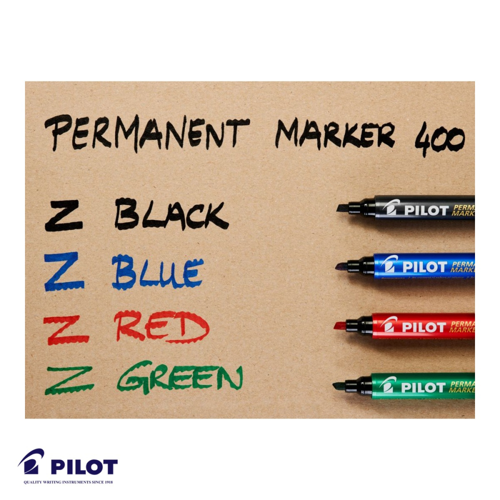 Marker permanent albastru Pilot P400, varf tesit 4 mm, rezistent la apa, pentru suprafete multiple [4]