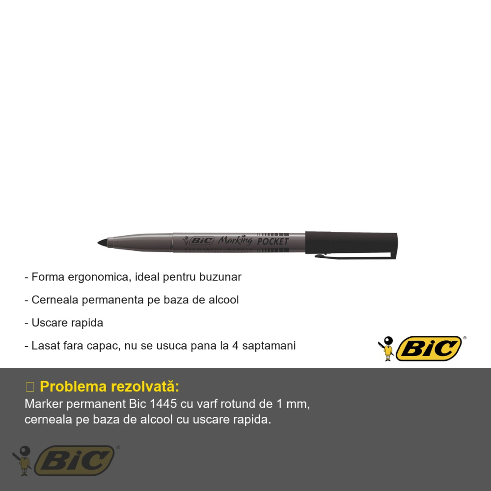 Marker permanent Bic 1445, varf rotund 1 mm, cerneala pe baza de alcool, pentru suprafete multiple [2]