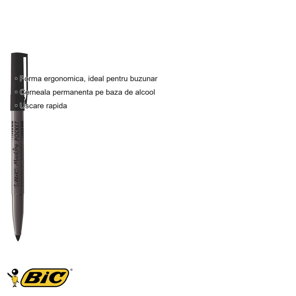 Marker permanent Bic 1445, varf rotund 1 mm, cerneala pe baza de alcool, pentru suprafete multiple [3]