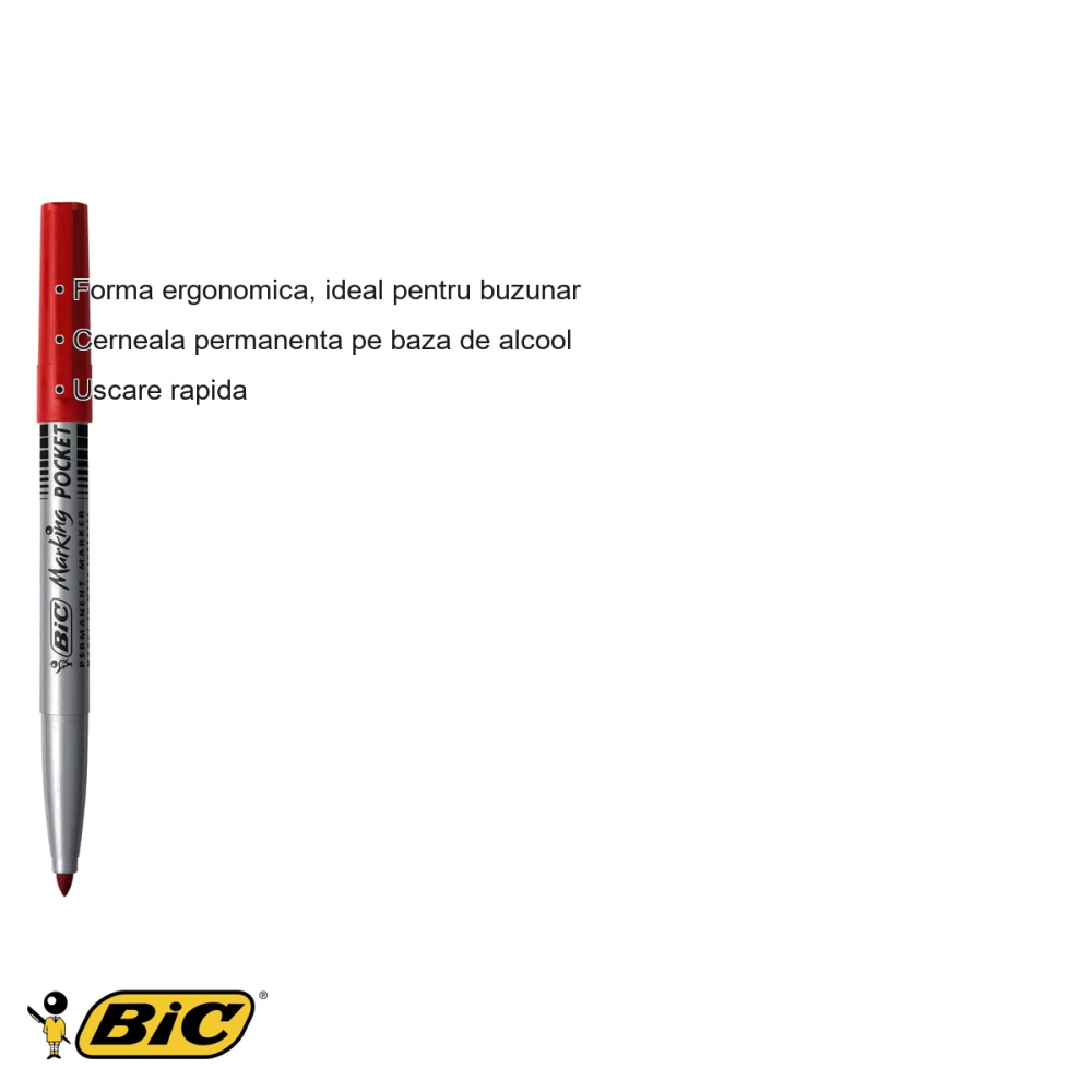 Marker permanent Bic 1445, varf rotund 1 mm, rosu, pentru suprafete multiple [3]