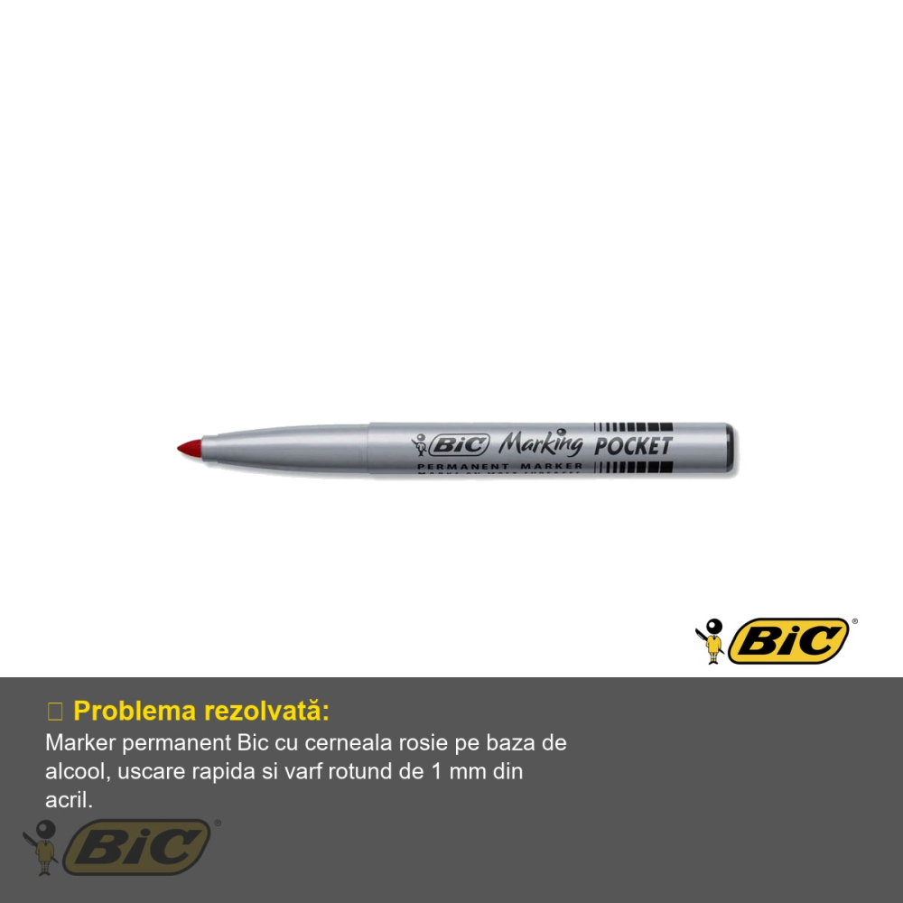 Marker permanent Bic 1445, varf rotund 1 mm, rosu, pentru suprafete multiple [4]