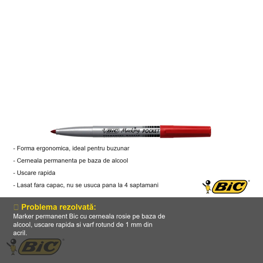 Marker permanent Bic 1445, varf rotund 1 mm, rosu, pentru suprafete multiple [2]