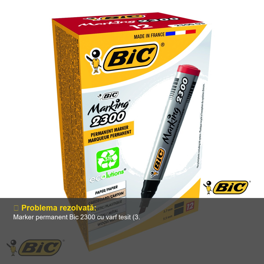 Marker permanent Bic 2300, varf tesit, cerneala rosie rezistenta, pentru multiple suprafete [4]