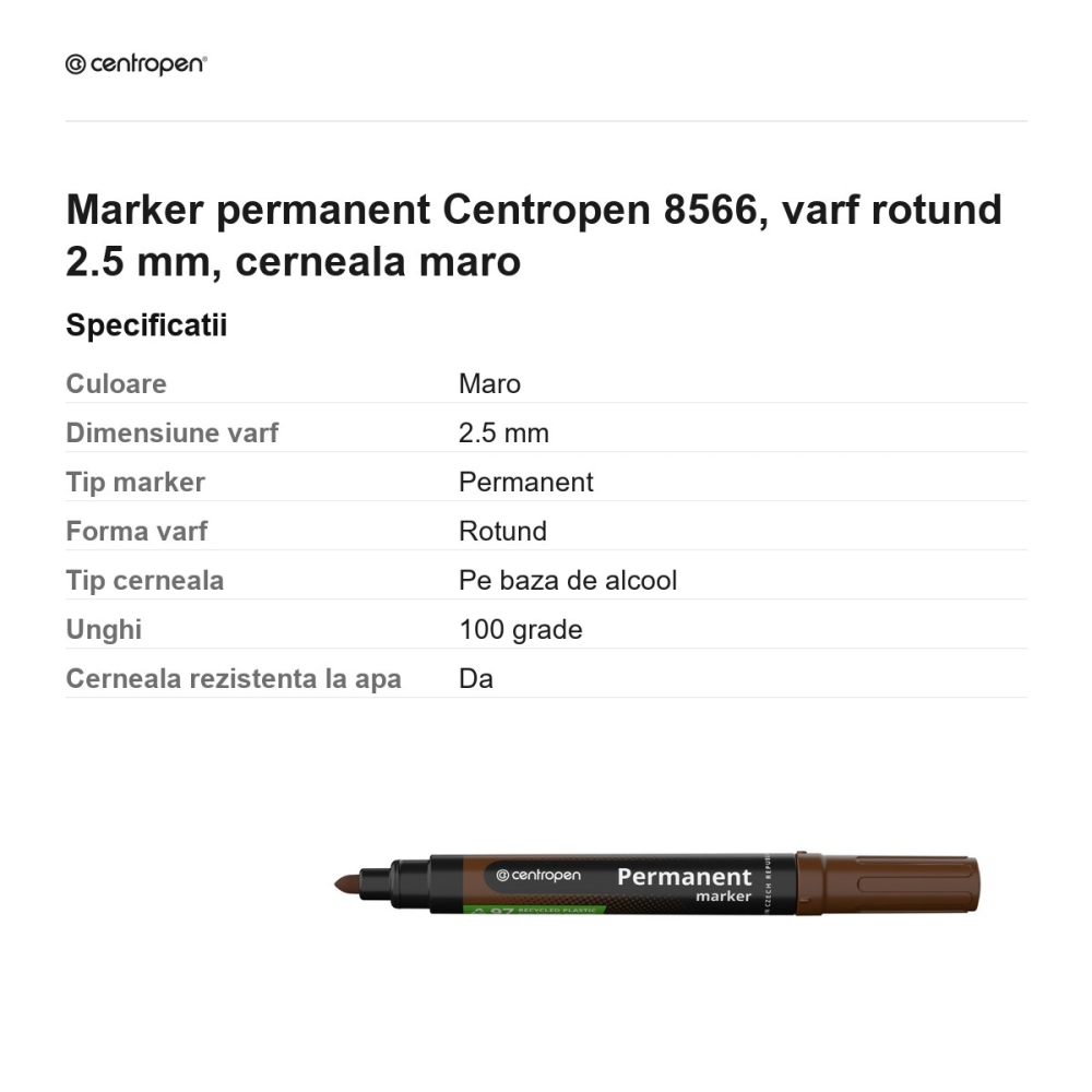 Marker permanent Centropen 8566, varf rotund 2.5 mm, cerneala maro [3]