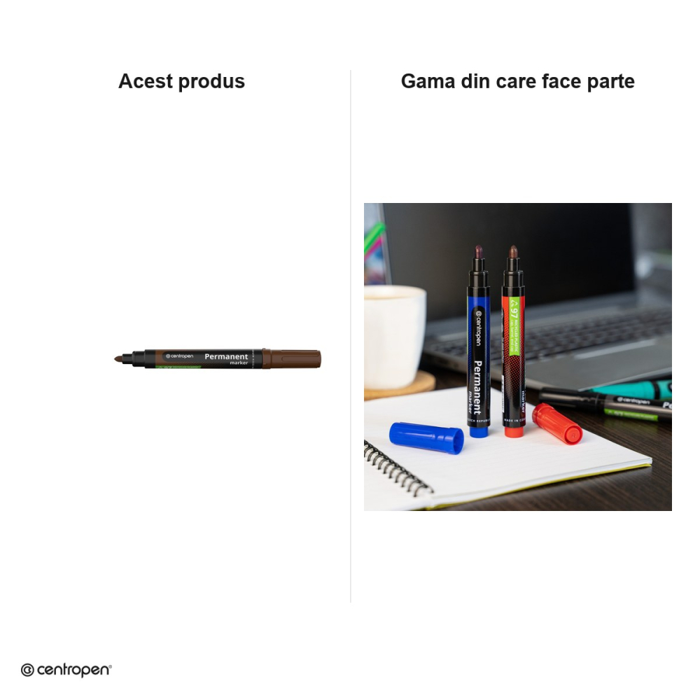 Marker permanent Centropen 8566, varf rotund 2.5 mm, cerneala maro [7]