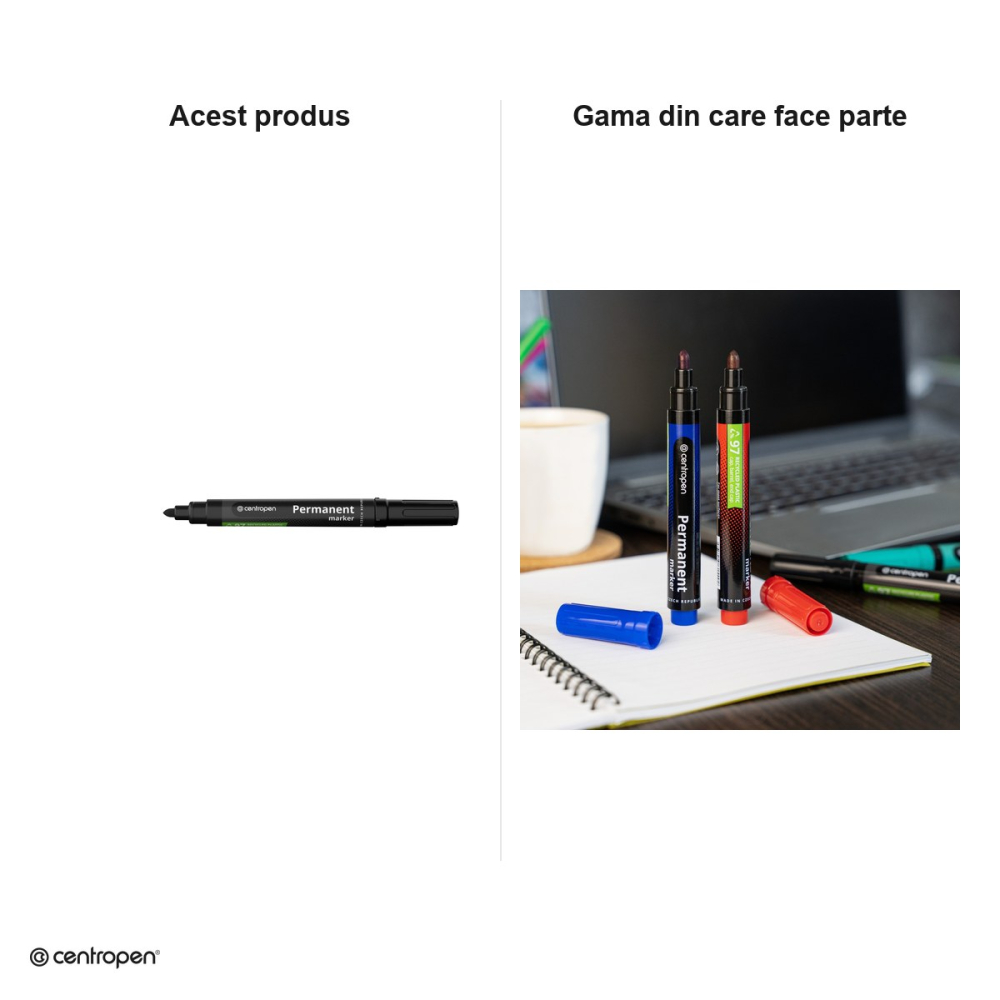 Marker permanent Centropen 8566, varf rotund 2.5 mm, cerneala neagra [7]