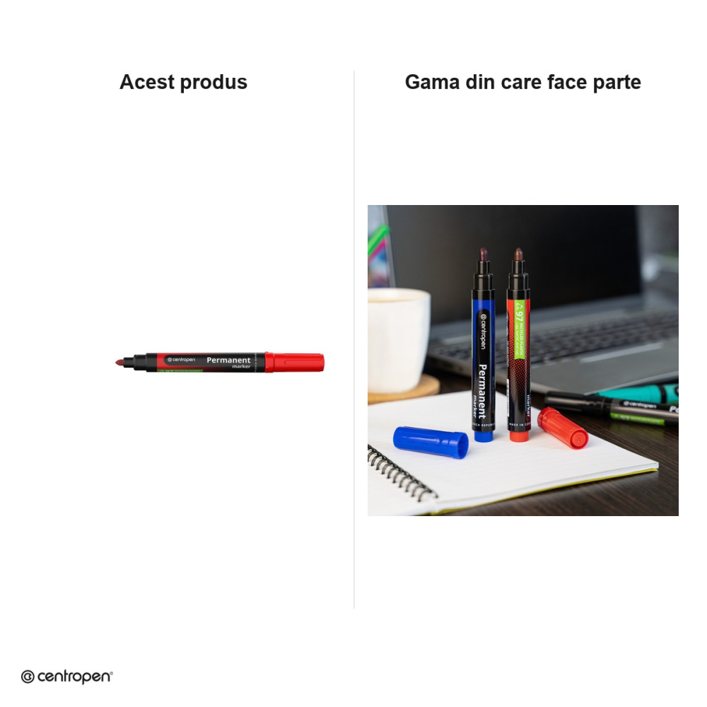 Marker permanent Centropen 8566, varf rotund 2.5 mm, cerneala rosie [7]