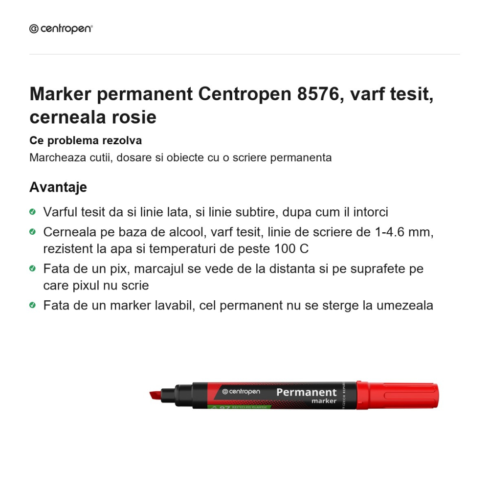 Marker permanent Centropen 8576, varf tesit, cerneala rosie [2]