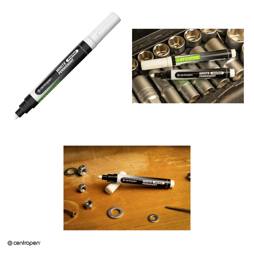 Marker permanent Centropen 8586, varf rotund 2.5 mm, cerneala alba [4]