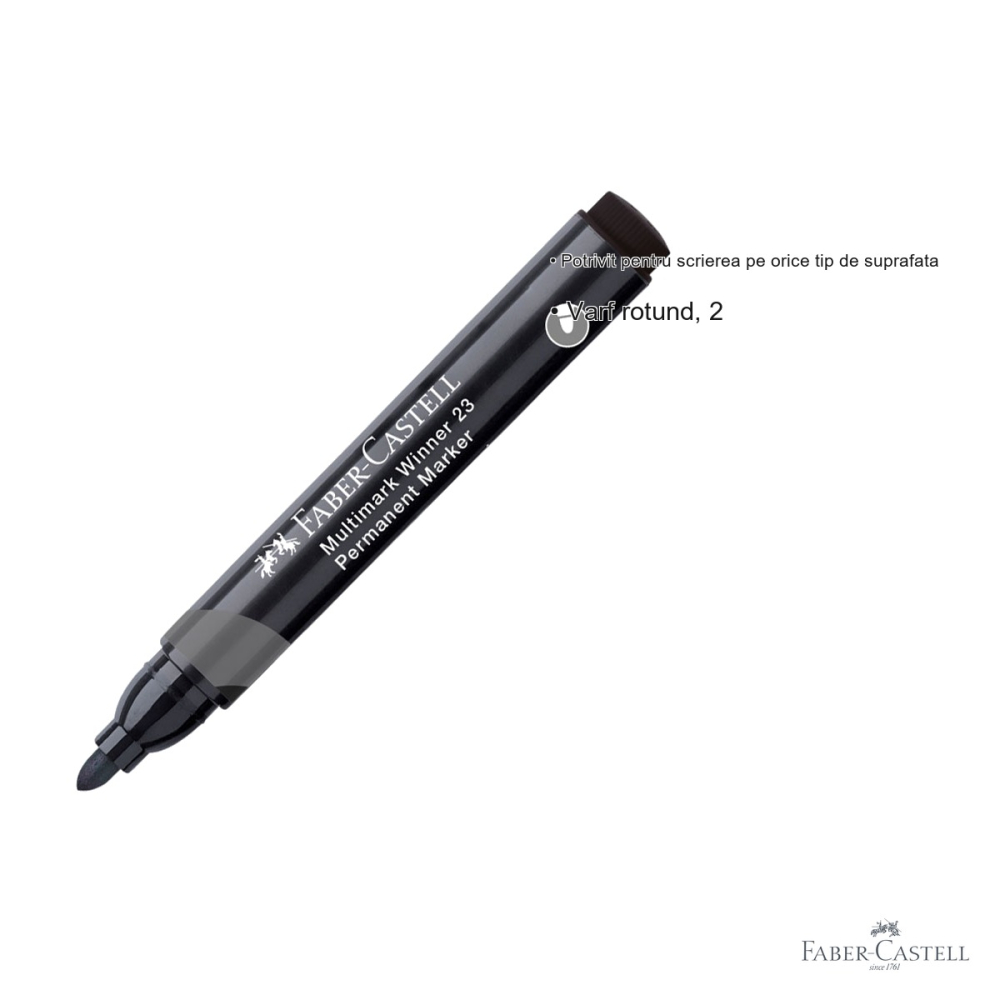 Marker permanent Faber-Castell Winner 23 Multimark, varf rotund 2.8 mm, cerneala pe baza de alcool, negru [3]