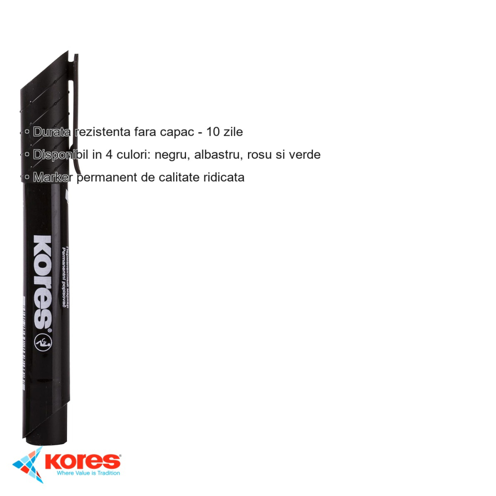 Marker permanent Kores, varf rotund 3mm, cerneala neagra, scriere pe orice suprafata [3]