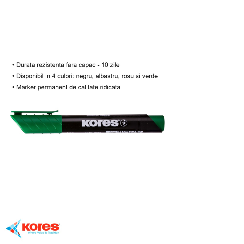 Marker permanent Kores, varf rotund 3mm, verde, scriere pe orice suprafata inclusiv CD-uri [3]