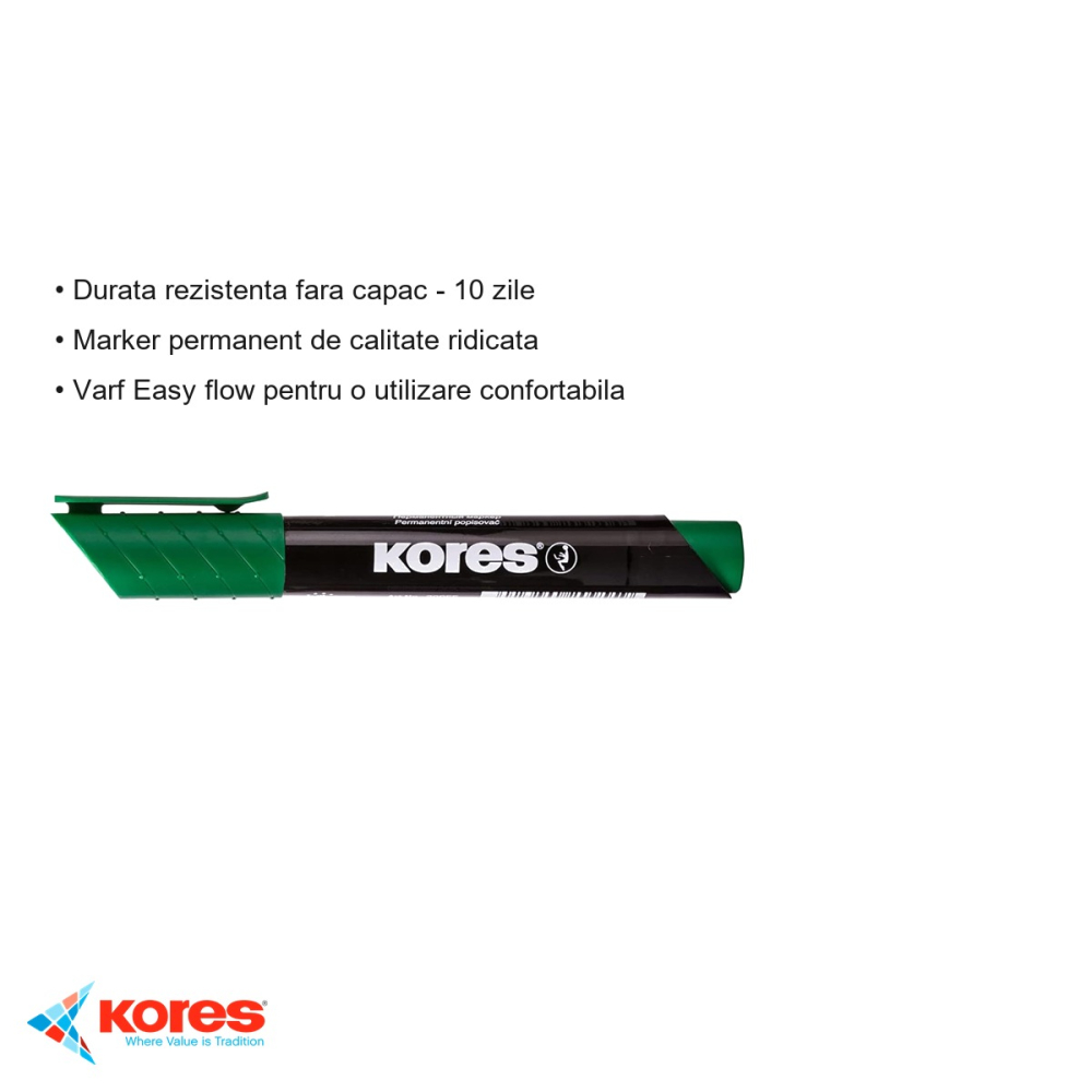 Marker permanent Kores, varf tesit, scriere pe orice suprafata inclusiv CD-uri, uscare rapida [3]