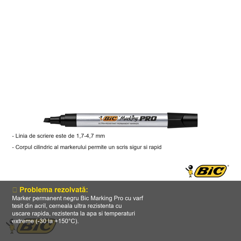 Marker permanent negru Bic Marking Pro, varf tesit, rezistent conditii extreme, pentru suprafete multiple [2]