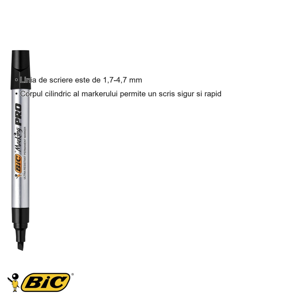 Marker permanent negru Bic Marking Pro, varf tesit, rezistent conditii extreme, pentru suprafete multiple [3]