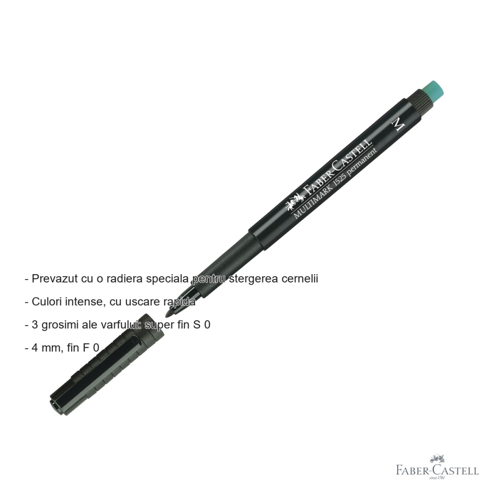 Marker permanent negru Faber-Castell Multimark, varf mediu M 1.0 mm, pentru CD, sticla, metal si plastic [2]