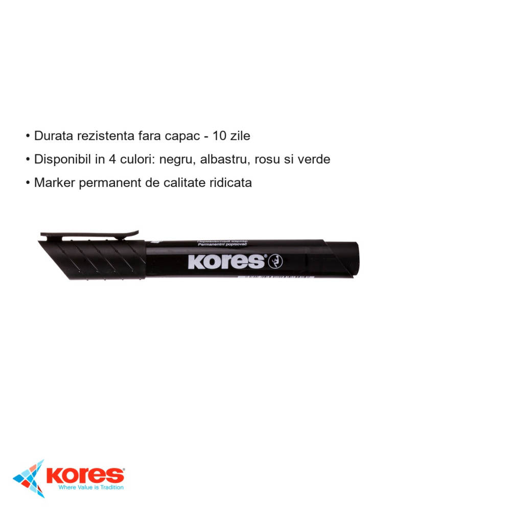 Marker permanent negru Kores, varf rotund 3mm, scriere pe orice suprafata, inclusiv CD-uri [3]