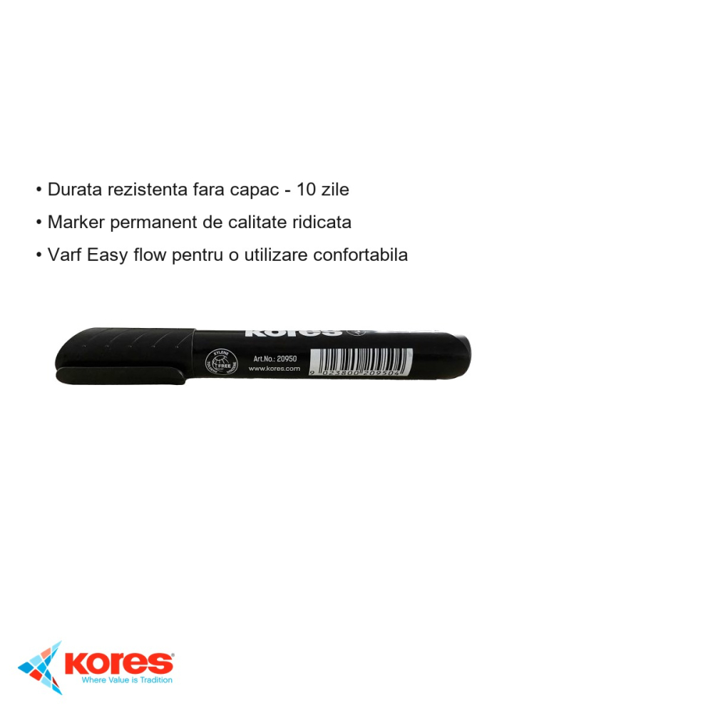 Marker permanent negru Kores, varf tesit, uscare rapida, pentru orice suprafata inclusiv CD-uri [3]
