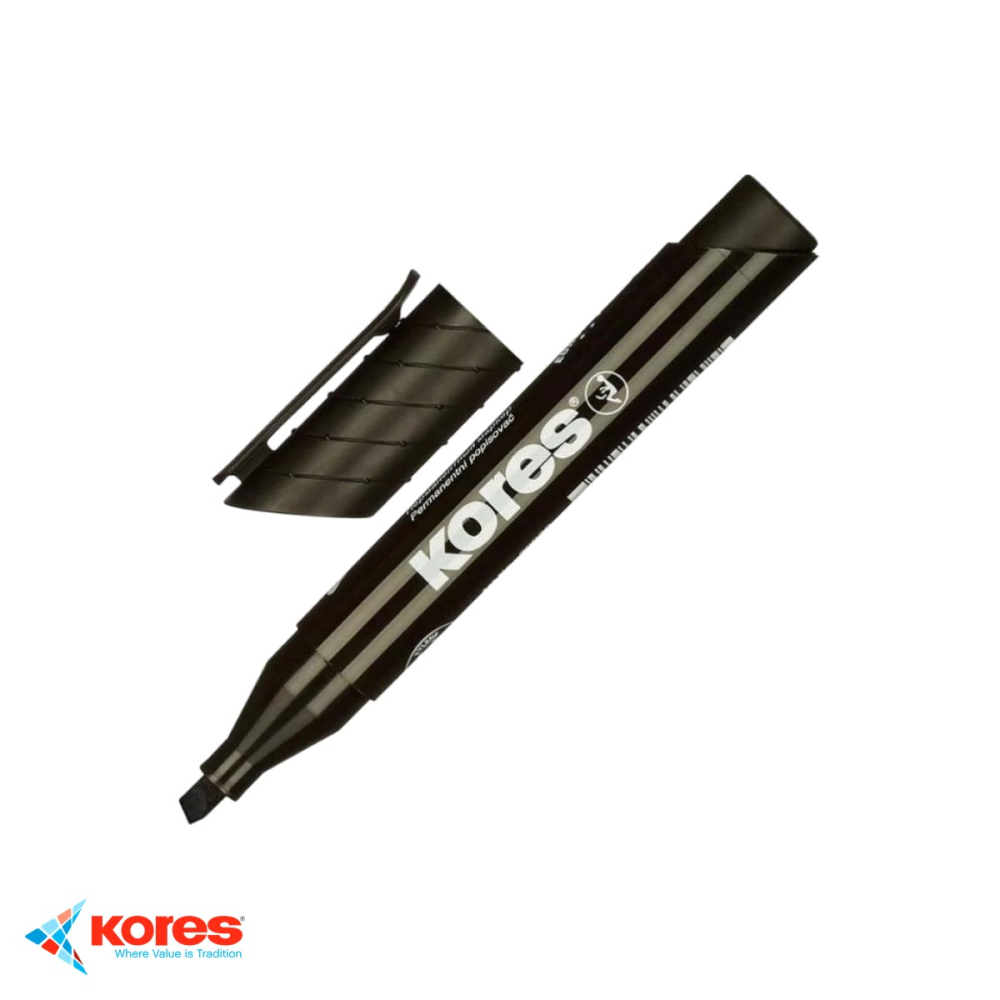 Marker permanent negru Kores, varf tesit, uscare rapida, pentru orice suprafata inclusiv CD-uri [4]