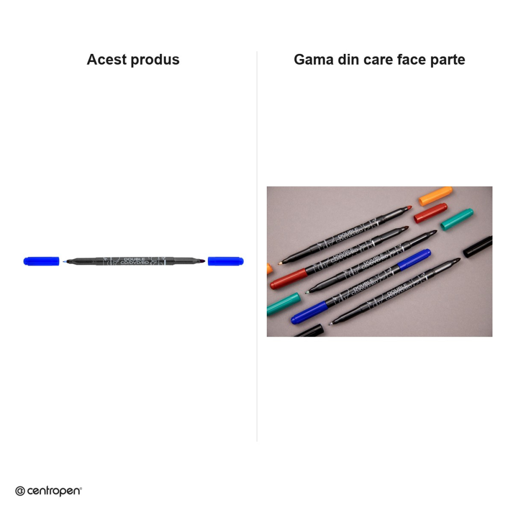 Marker permanent pentru CD/DVD Centropen 3616, 2 varfuri, de 0.6 mm si 2.5 mm, cerneala albastra [5]
