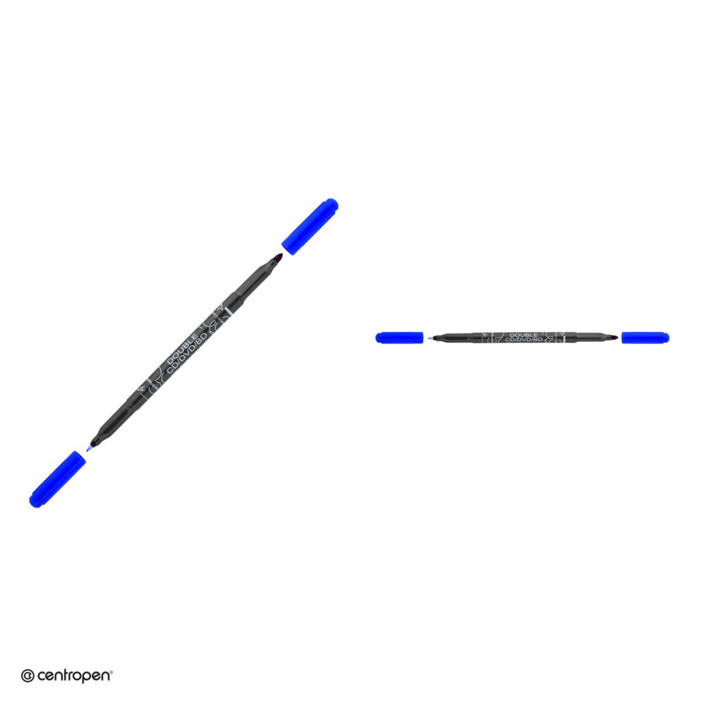 Marker permanent pentru CD/DVD Centropen 3616, 2 varfuri, de 0.6 mm si 2.5 mm, cerneala albastra [4]