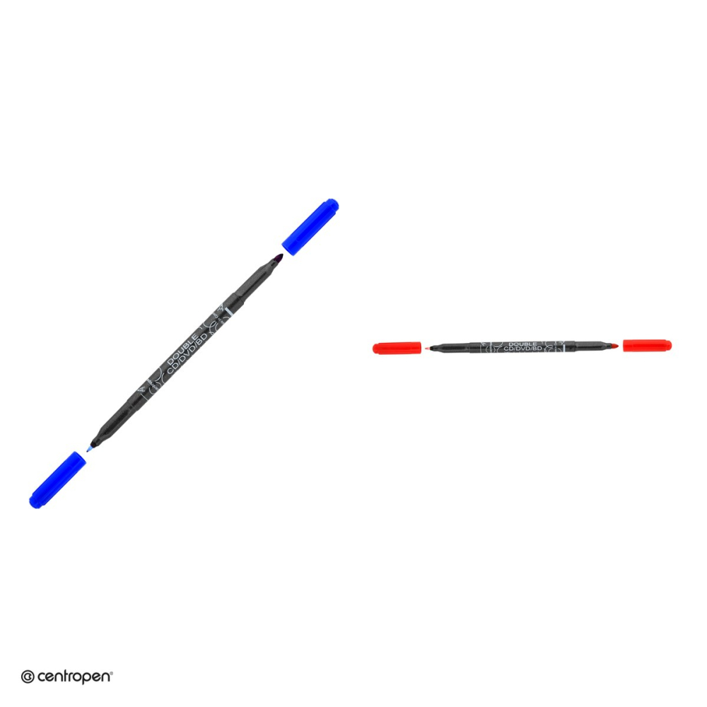 Marker permanent pentru CD/DVD Centropen 3616, 2 varfuri, de 0.6 mm si 2.5 mm, cerneala rosie [4]